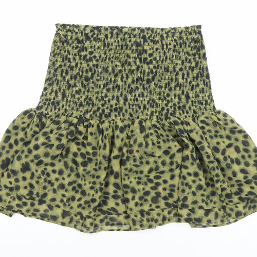 H&M Women Green Animal Print A-Line Short Skirt Size M