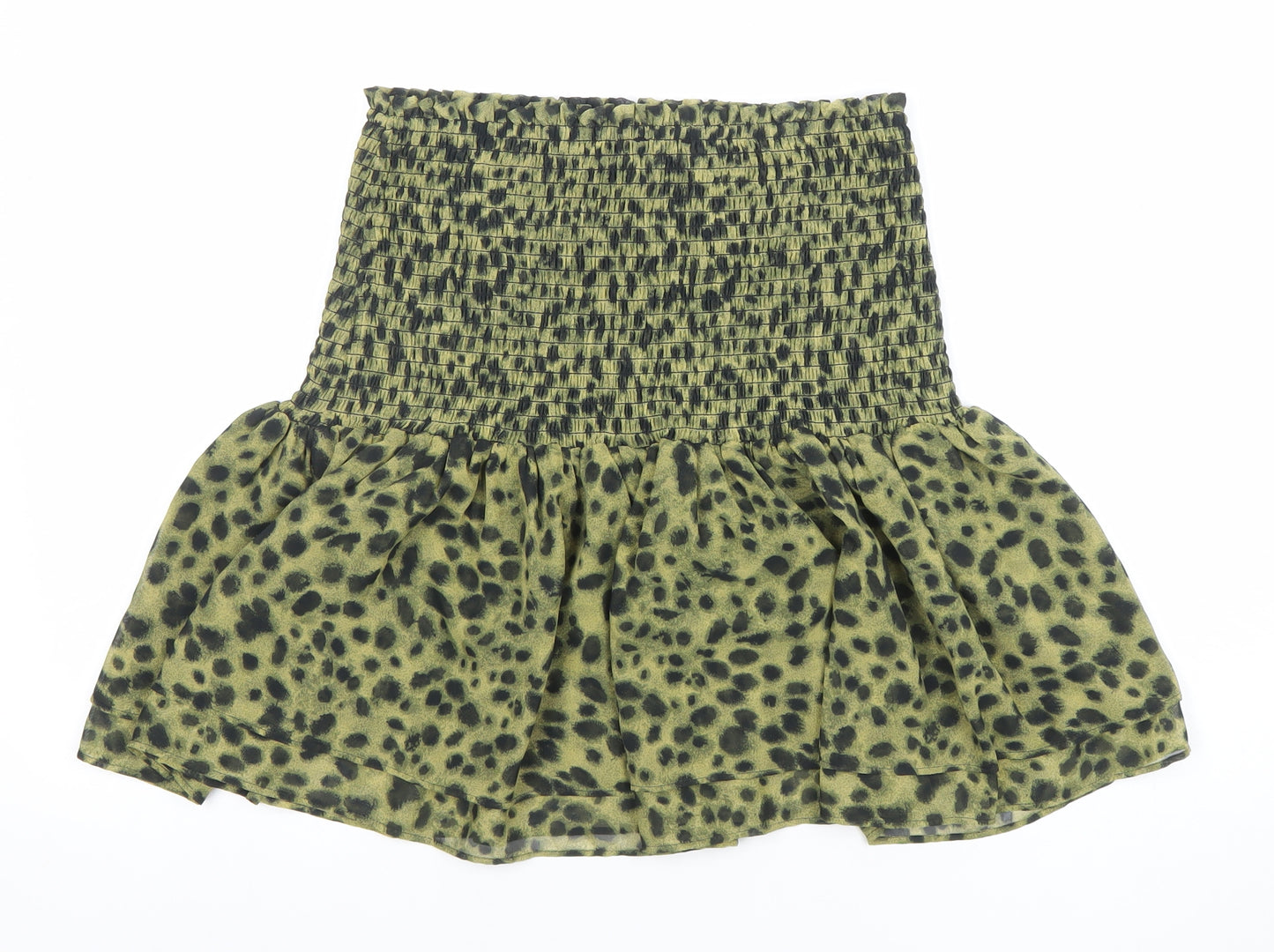 H&M Women Green Animal Print A-Line Short Skirt Size M