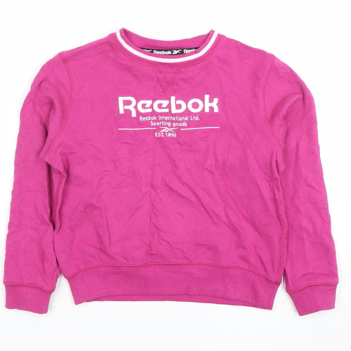 Reebok Girls Pink Logo Crew Neck Sweatshirt 8-9 Years Pullover Top