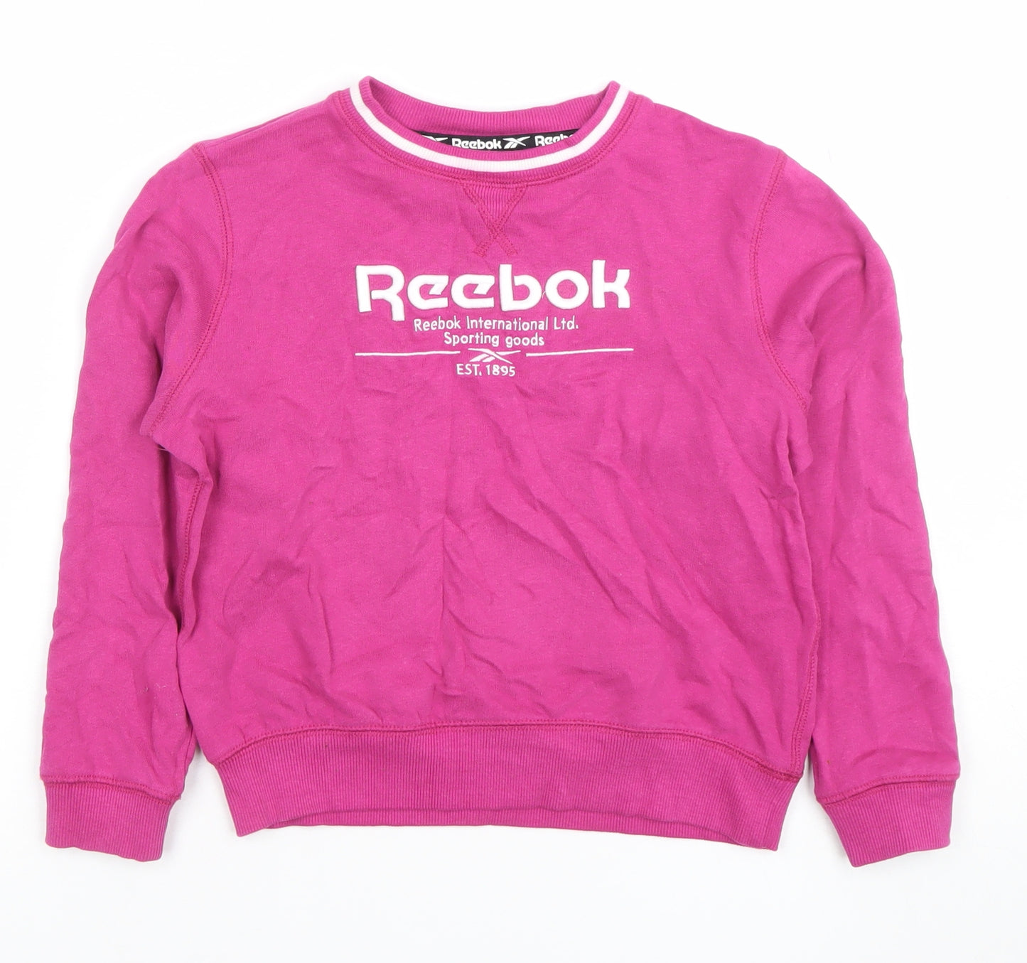 Reebok Girls Pink Logo Crew Neck Sweatshirt 8-9 Years Pullover Top