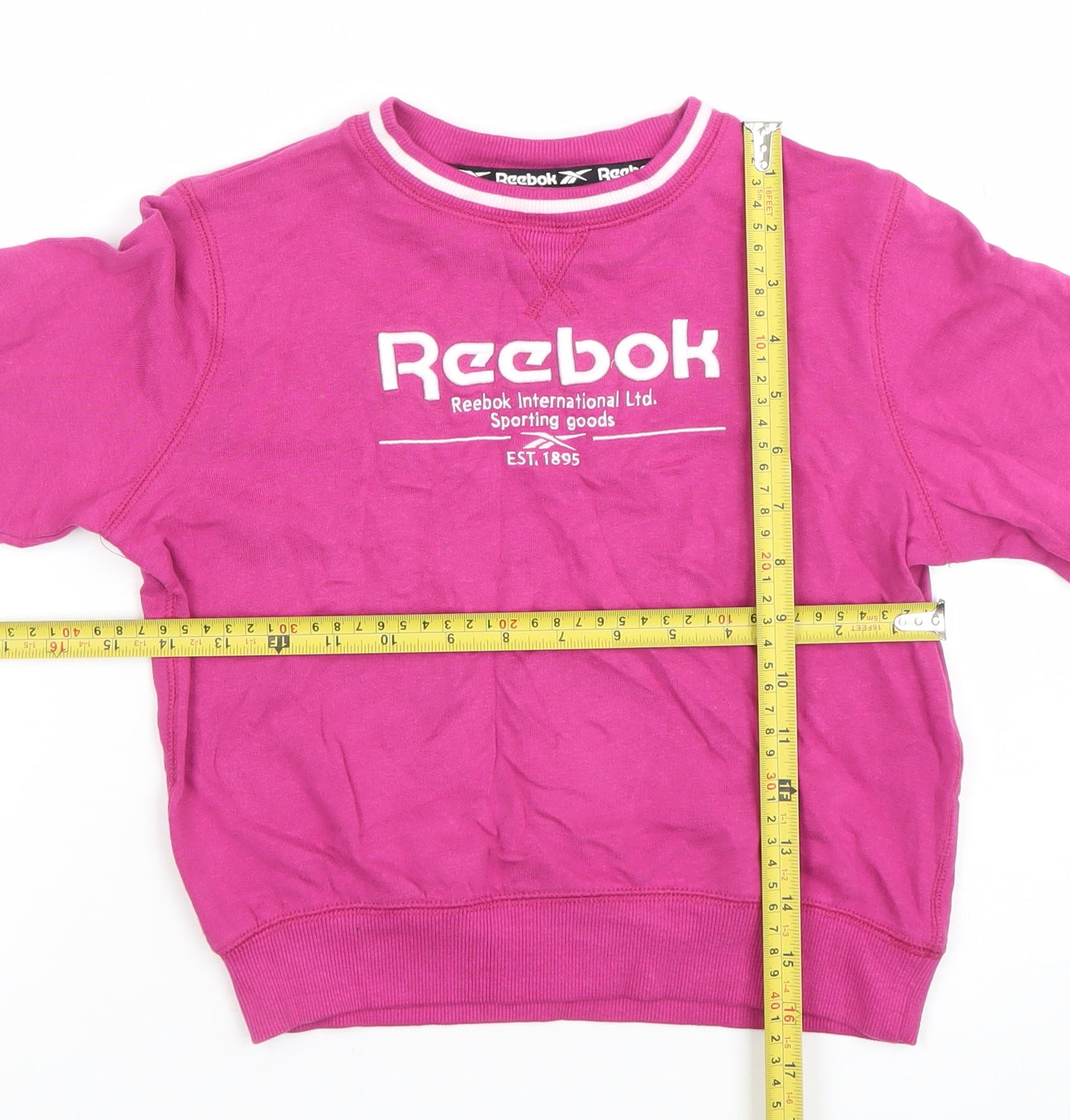 Reebok Girls Pink Logo Crew Neck Sweatshirt 8-9 Years Pullover Top