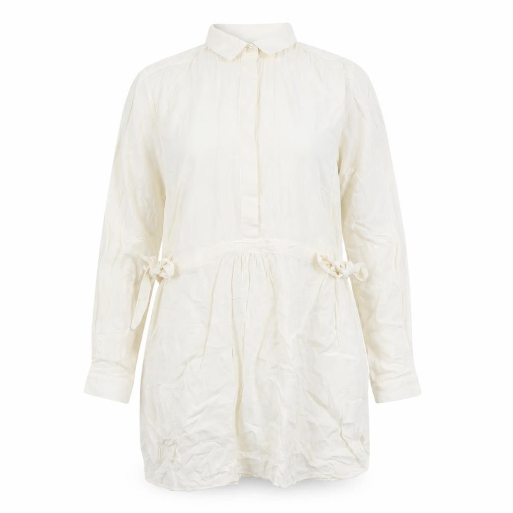 Front view of Seraphine Women's Ivory Maternity Long Sleeve Tunic Blouse, size 12