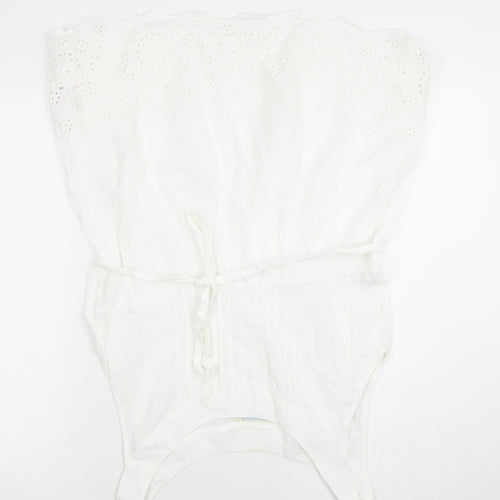 JoJo Maman Bébé Women’s White Cotton Tunic Blouse M Sleeveless Embroidered