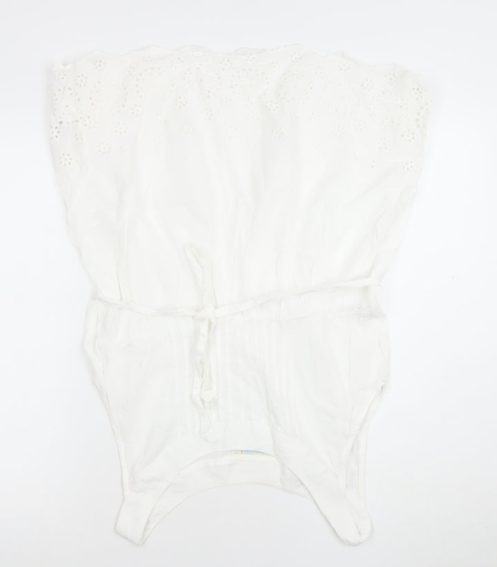 JoJo Maman Bébé Women’s White Cotton Tunic Blouse M Sleeveless Embroidered