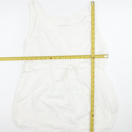 JoJo Maman Bébé Women’s White Cotton Tunic Blouse M Sleeveless Embroidered