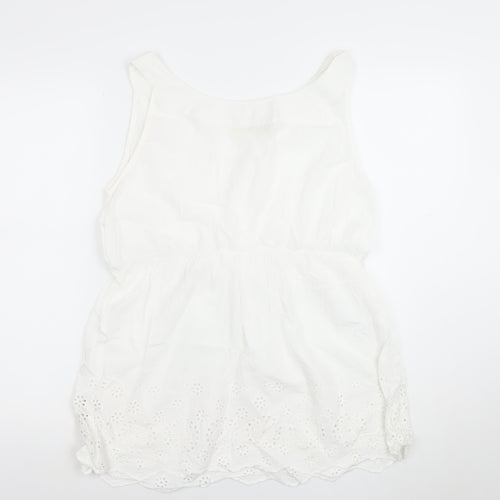 JoJo Maman Bébé Women’s White Cotton Tunic Blouse M Sleeveless Embroidered