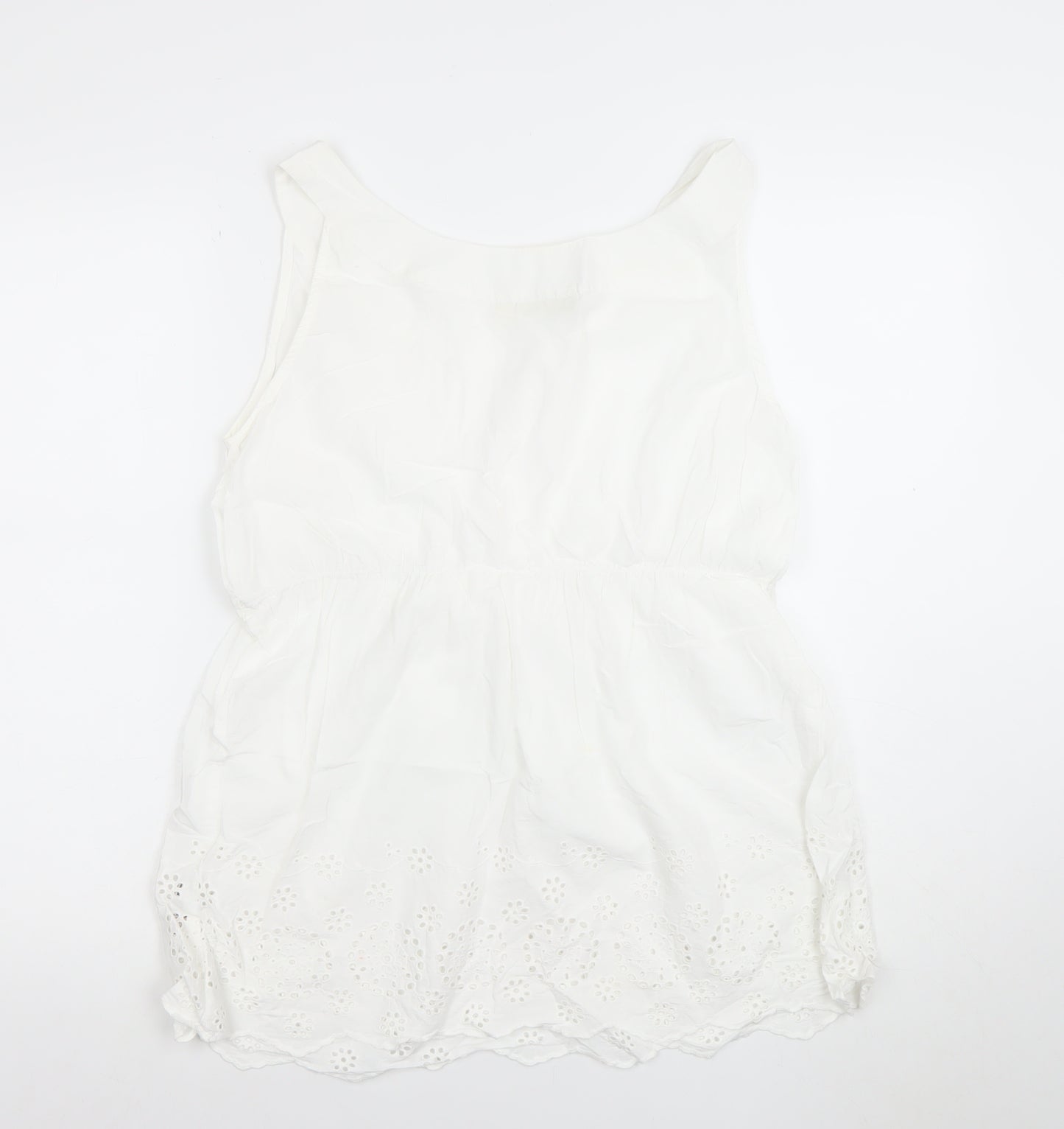 JoJo Maman Bébé Women’s White Cotton Tunic Blouse M Sleeveless Embroidered