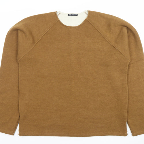 ZARA Women Brown Crew Neck Long Sleeve Pullover Jumper Size M