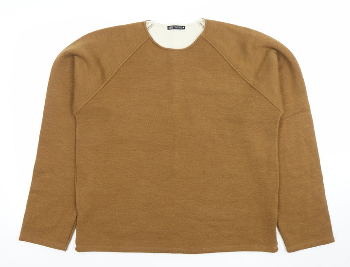ZARA Women Brown Crew Neck Long Sleeve Pullover Jumper Size M