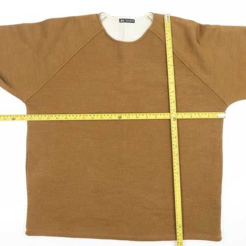 ZARA Women Brown Crew Neck Long Sleeve Pullover Jumper Size M