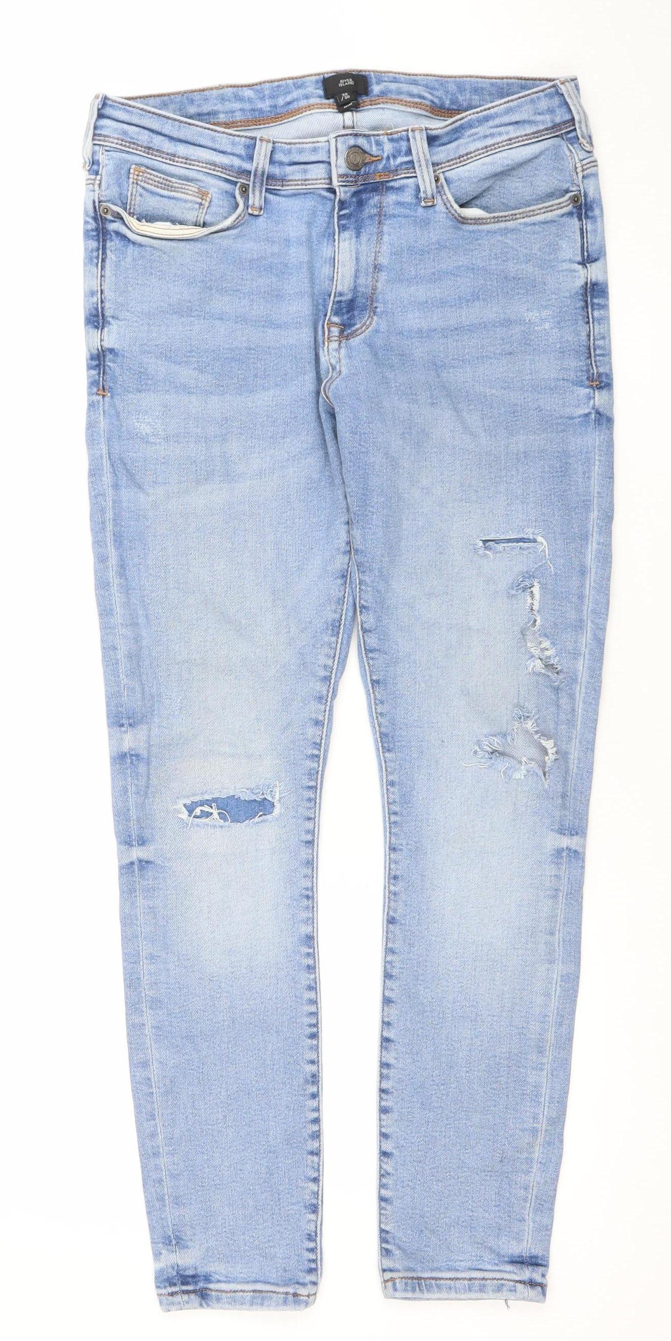 River Island Men’s Blue Skinny Distressed Denim Jeans 30W 30L
