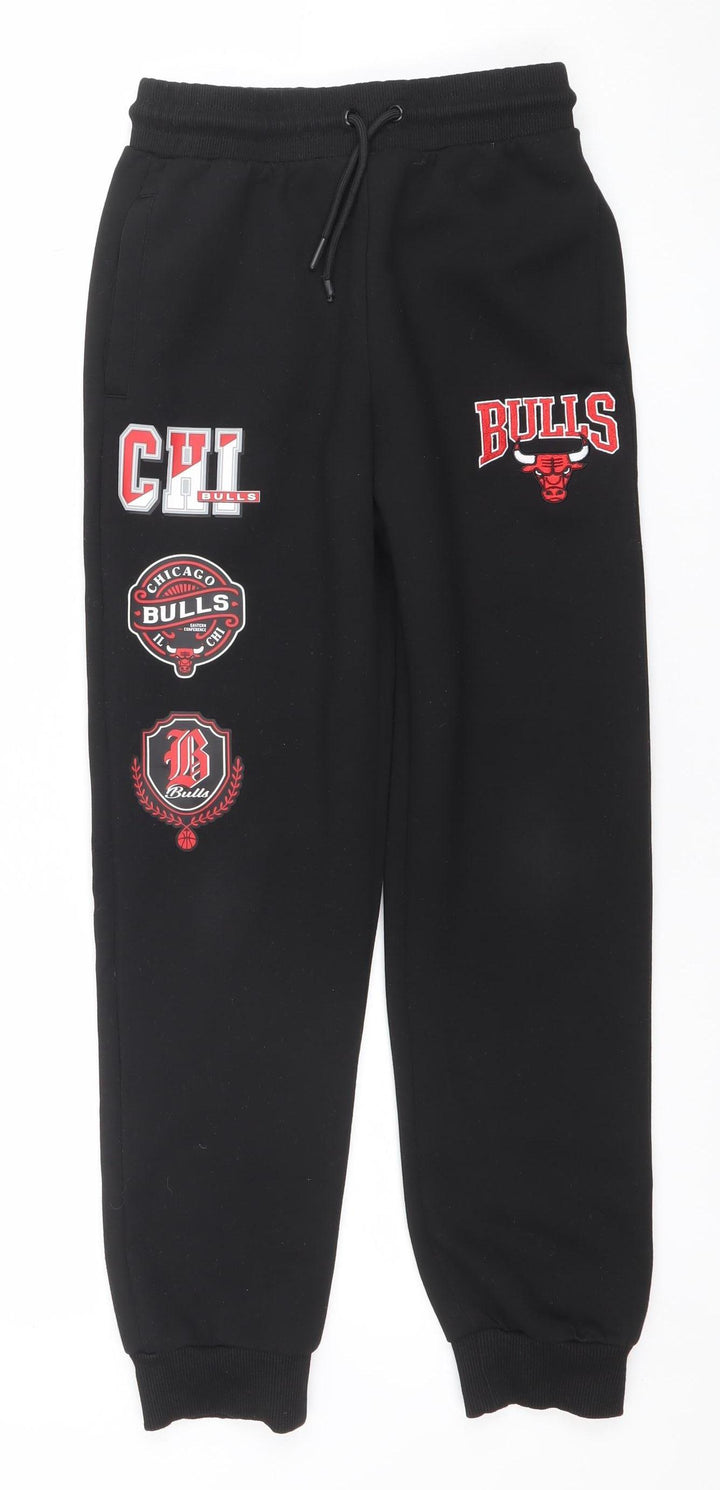 NBA Boys Black 10-11 Years Jogger Sports Sweatpants with Bulls Logo