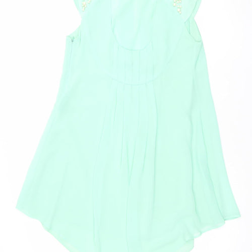 Mangano Womens Green Beaded Chiffon Tunic Blouse Size L