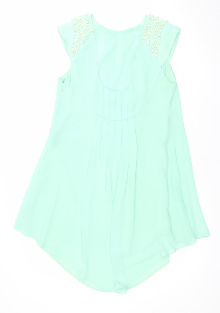 Mangano Womens Green Beaded Chiffon Tunic Blouse Size L