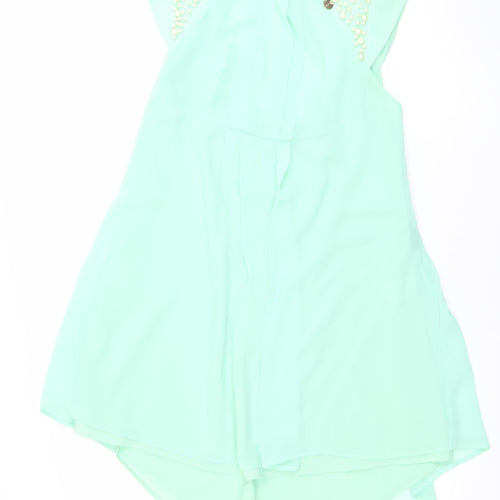 Mangano Womens Green Beaded Chiffon Tunic Blouse Size L