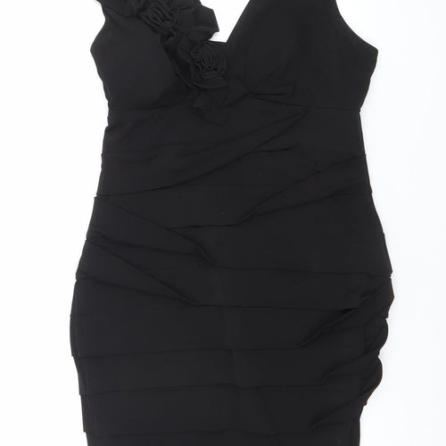 Valerie Bertinelli Women's Black One Shoulder Ruched Knee Length Dress Size 6