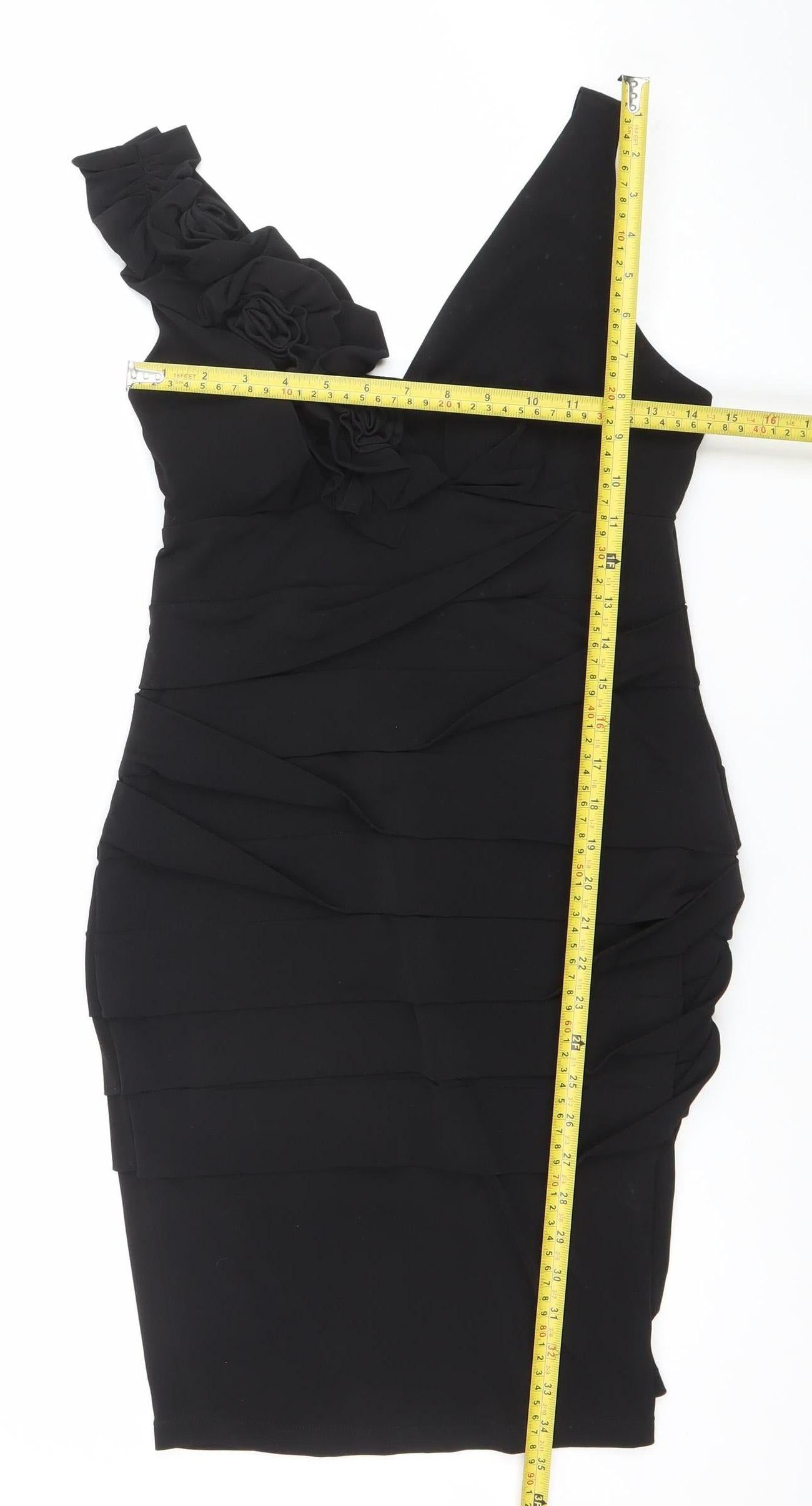 Valerie Bertinelli Women's Black One Shoulder Ruched Knee Length Dress Size 6