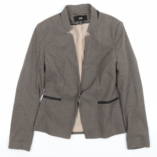 H&M Women Brown Houndstooth Slim Fit Lined Blazer Size 8
