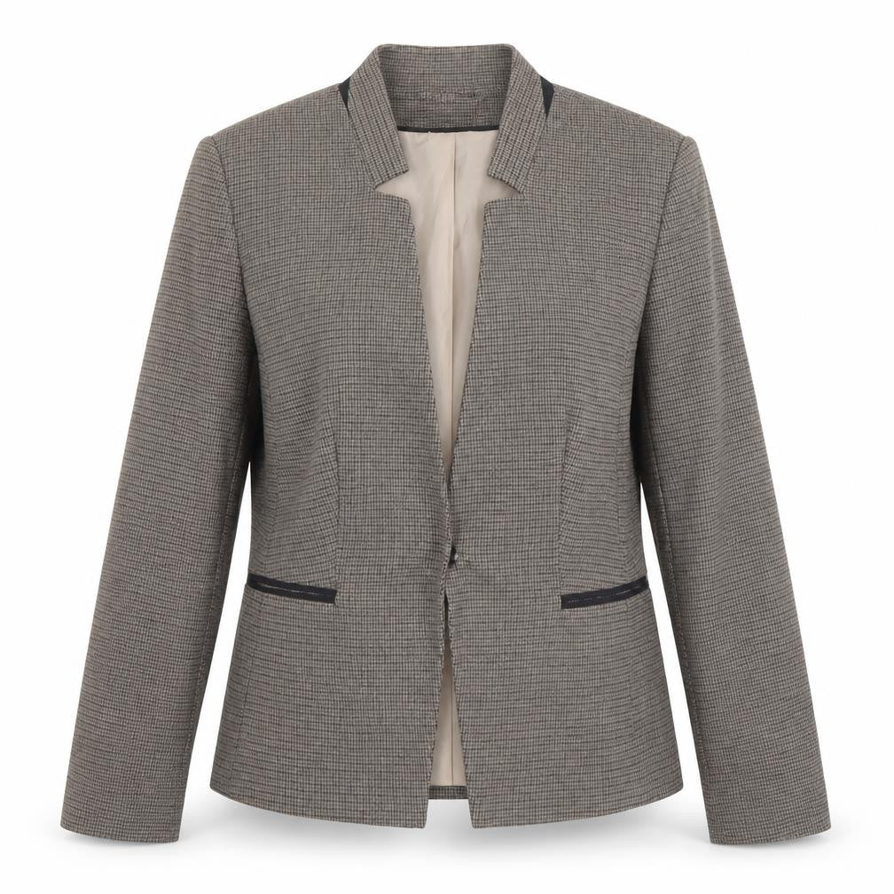 Front view of H&M Women Brown Houndstooth Slim Fit Lined Blazer, size 8