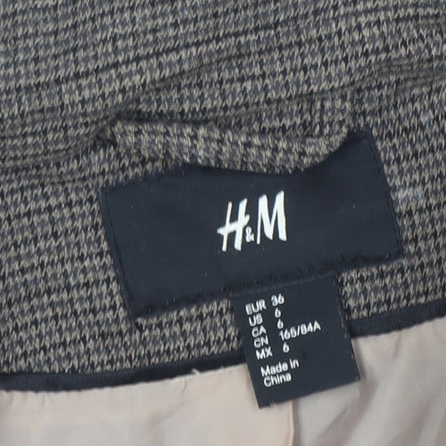 H&M Women Brown Houndstooth Slim Fit Lined Blazer Size 8