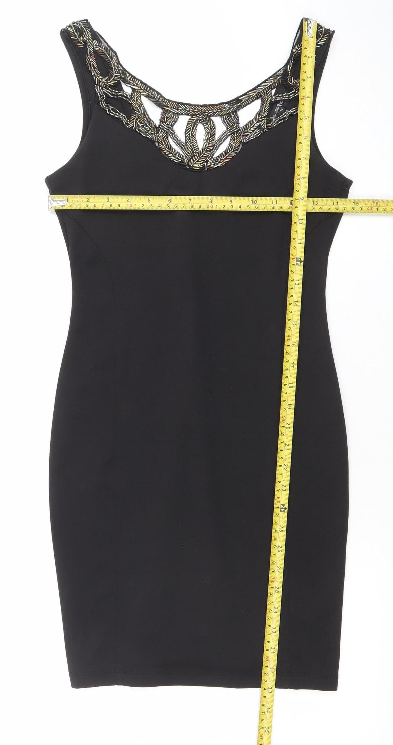 Lipsy Women Black Size 10 Bodycon Sleeveless Beaded Party Dress