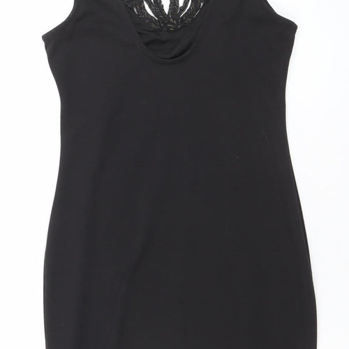 Lipsy Women Black Size 10 Bodycon Sleeveless Beaded Party Dress