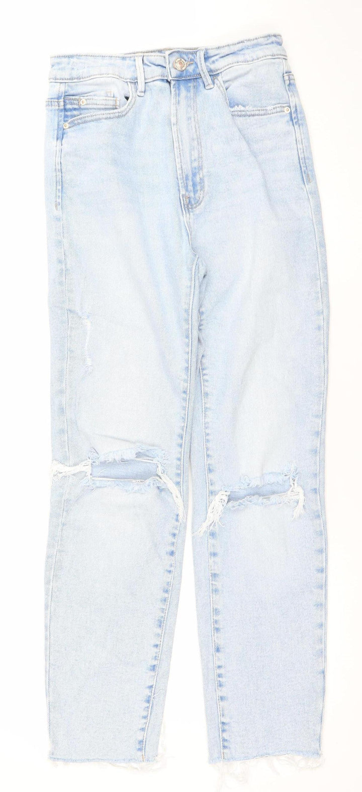 Stradivarius Women Blue Size 8 Mom Jeans Slim Fit Distressed Denim