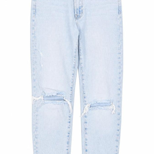 Stradivarius Women Blue Size 8 Mom Jeans Slim Fit Distressed Denim