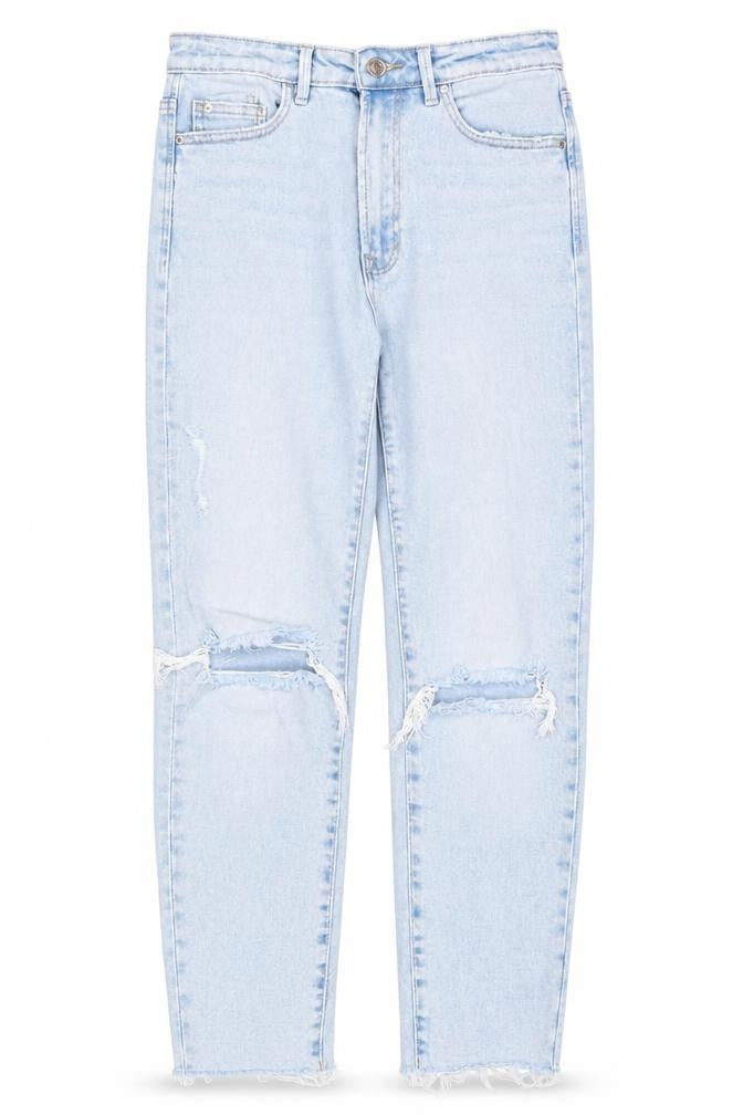 Stradivarius Women Blue Size 8 Mom Jeans Slim Fit Distressed Denim
