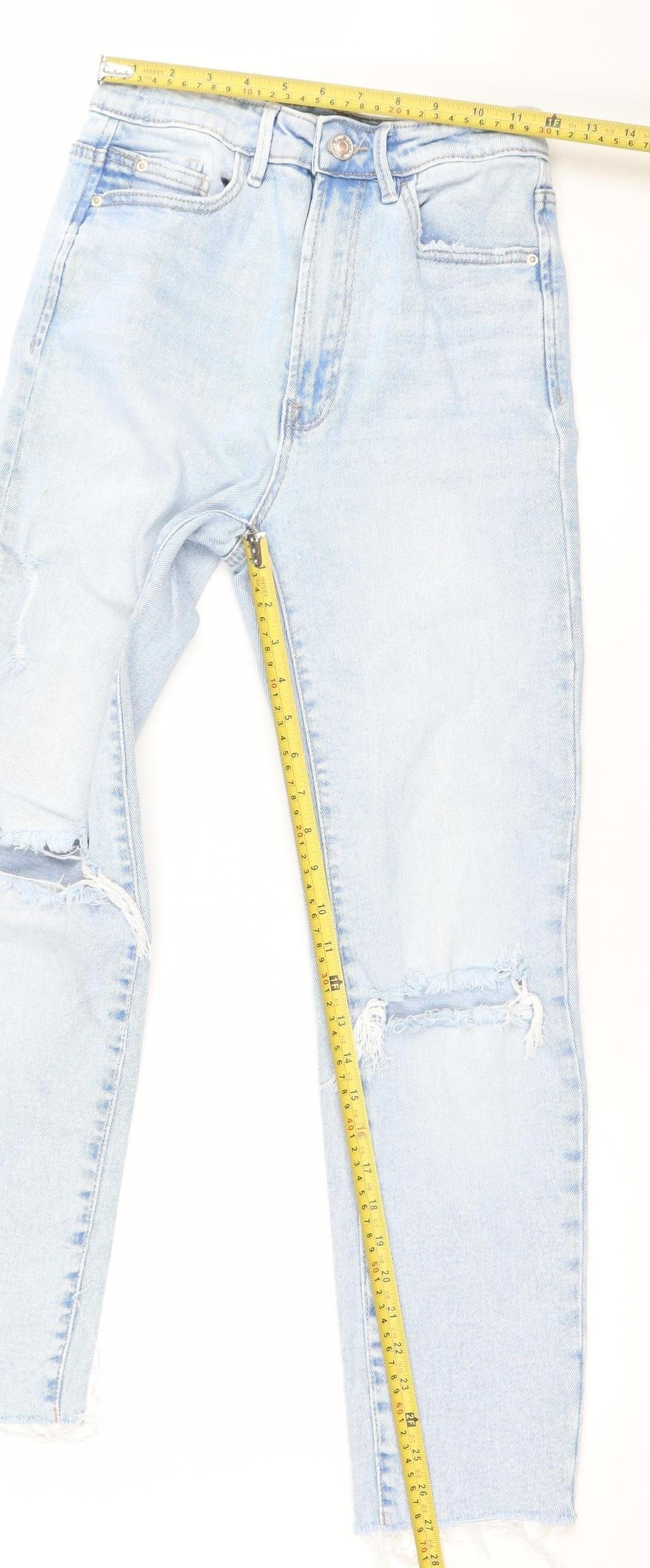 Stradivarius Women Blue Size 8 Mom Jeans Slim Fit Distressed Denim