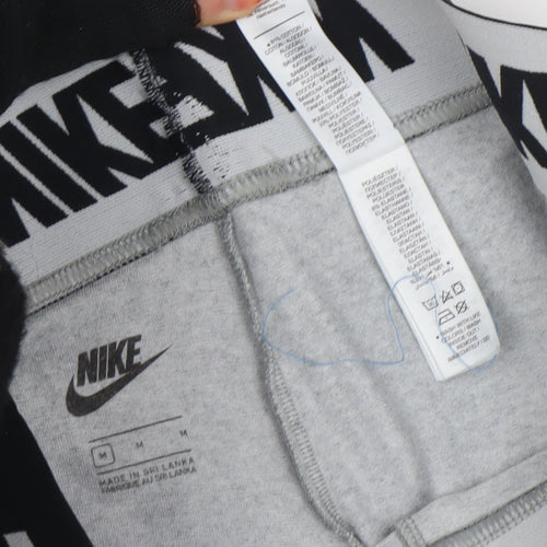 Nike Women Grey M Leggings Elastic Waist Logo Tapered Activewear