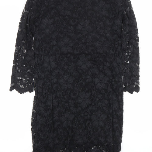 Look Womens Black Lace Bodycon Party Dress Size 12 3/4 Sleeve
