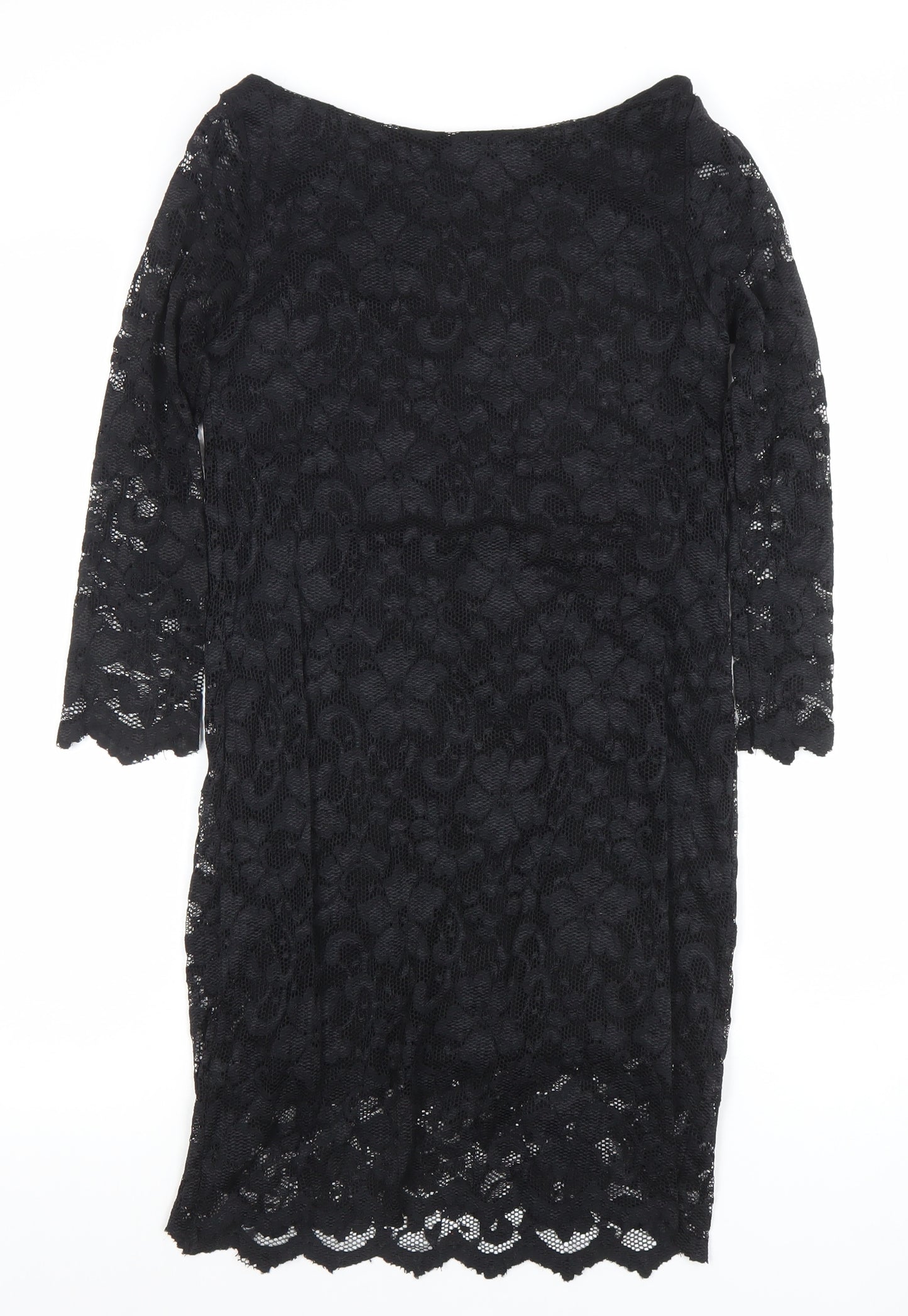 Look Womens Black Lace Bodycon Party Dress Size 12 3/4 Sleeve