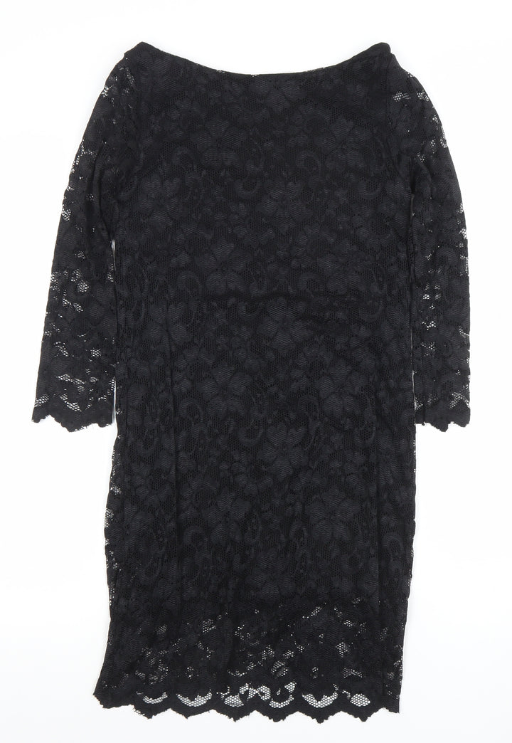 Look Womens Black Lace Bodycon Party Dress Size 12 3/4 Sleeve