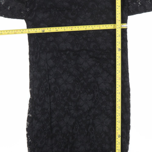 Look Womens Black Lace Bodycon Party Dress Size 12 3/4 Sleeve