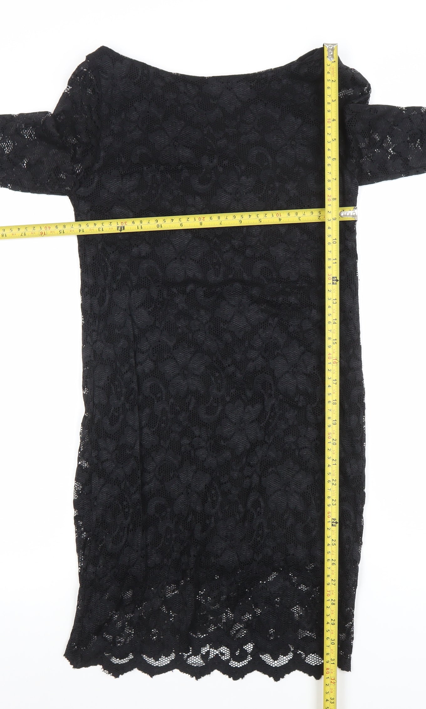 Look Womens Black Lace Bodycon Party Dress Size 12 3/4 Sleeve