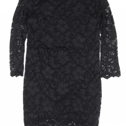 Look Womens Black Lace Bodycon Party Dress Size 12 3/4 Sleeve