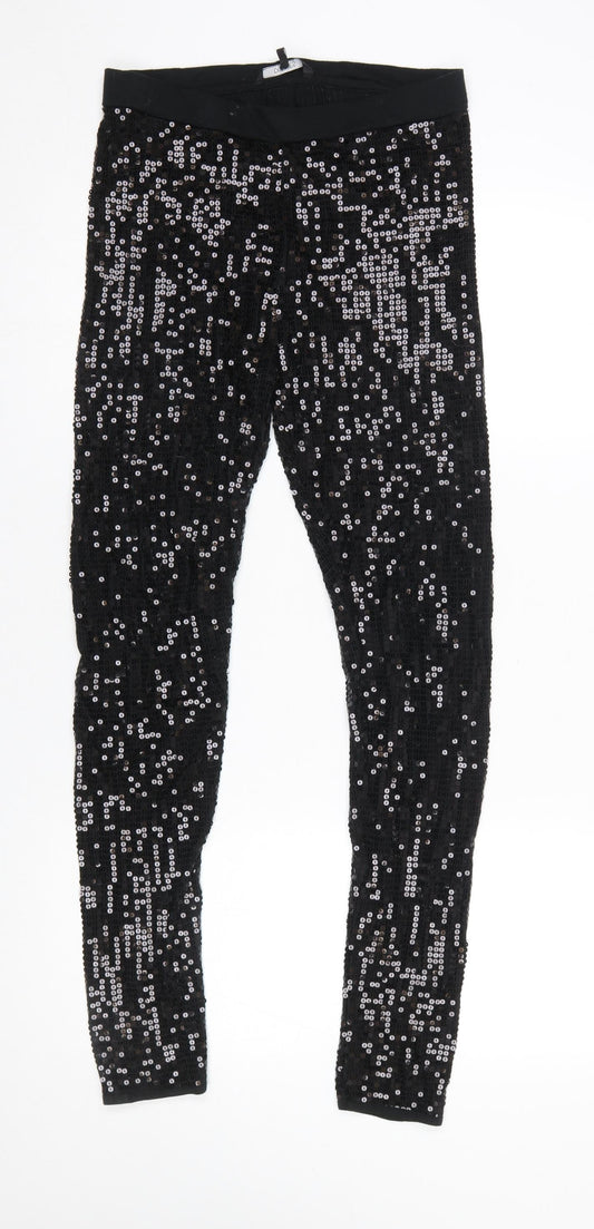 St. Bernard for Dunnes Women Black Sequin Leggings Size L Viscose