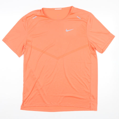Nike Men Orange Dri-Fit Running T-Shirt M Moisture Wicking Breathable