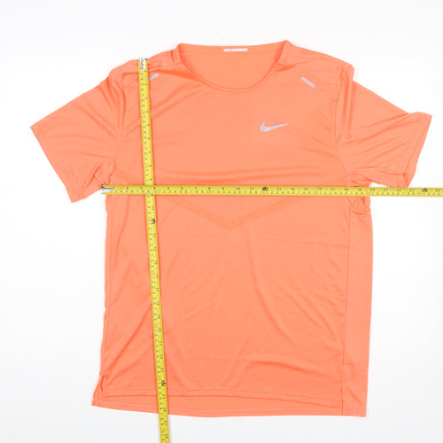 Nike Men Orange Dri-Fit Running T-Shirt M Moisture Wicking Breathable