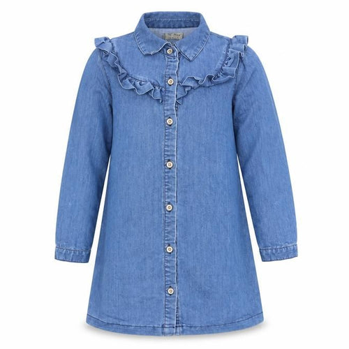 Next Girls Blue Denim Shirt Dress 6 Years Long Sleeve Ruffle Cotton Blend