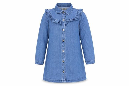 Next Girls Blue Denim Shirt Dress 6 Years Long Sleeve Ruffle Cotton Blend