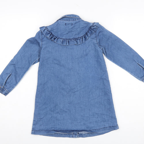 Next Girls Blue Denim Shirt Dress 6 Years Long Sleeve Ruffle Cotton Blend