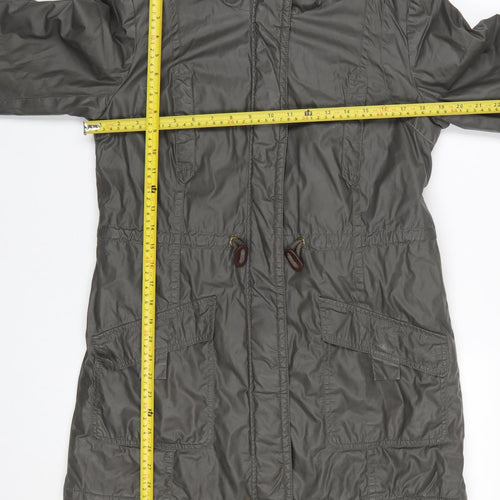 White Stuff Women’s Green Cotton Parka Coat Size 10 Hooded Mid-Length