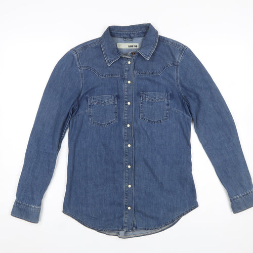 Topshop Women Blue Denim Button-Up Shirt UK 8 Long Sleeve Western Style