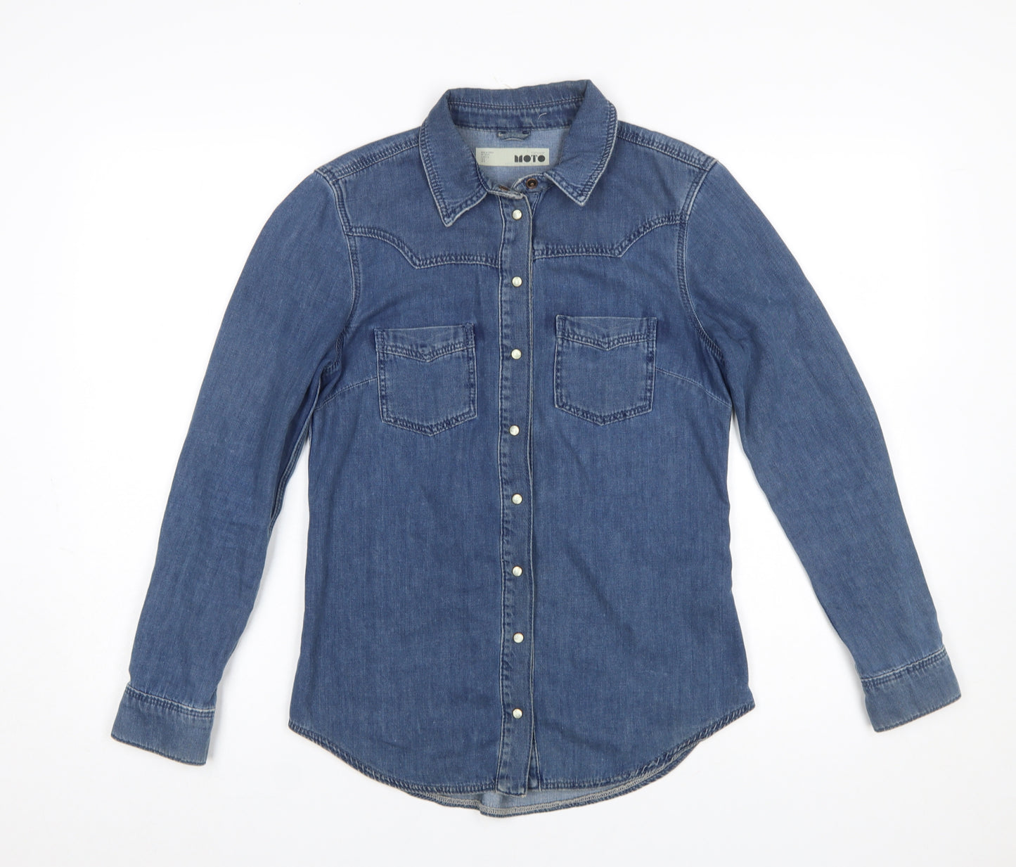 Topshop Women Blue Denim Button-Up Shirt UK 8 Long Sleeve Western Style