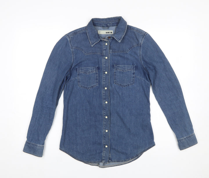 Topshop Women Blue Denim Button-Up Shirt UK 8 Long Sleeve Western Style
