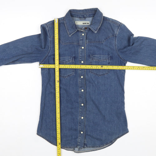 Topshop Women Blue Denim Button-Up Shirt UK 8 Long Sleeve Western Style