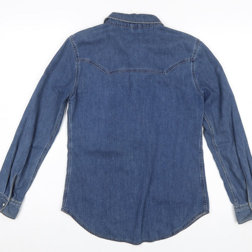 Topshop Women Blue Denim Button-Up Shirt UK 8 Long Sleeve Western Style