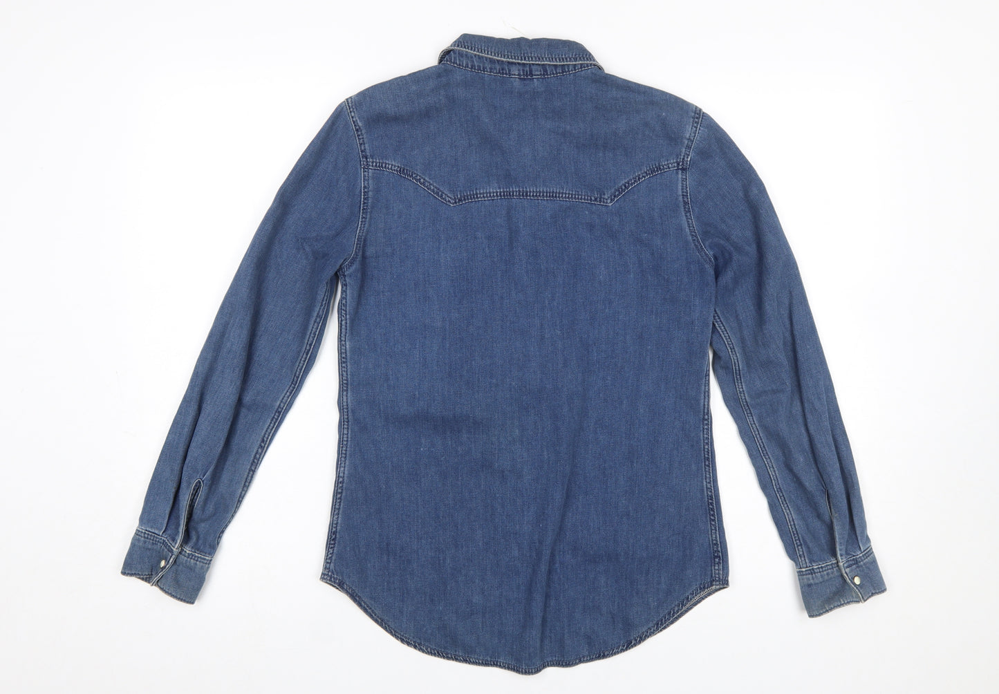 Topshop Women Blue Denim Button-Up Shirt UK 8 Long Sleeve Western Style